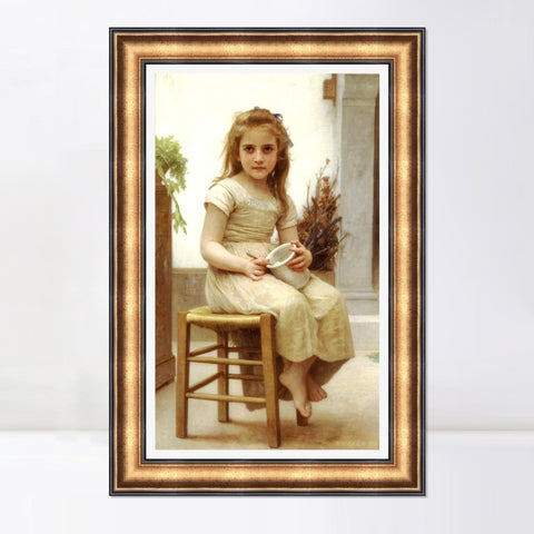 INVIN ART Framed Canvas Art Giclee Print Seated The Snack by William Adolphe Bouguereau Wall Art Living Room Home Office Decorations