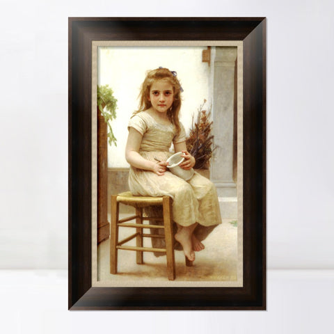 INVIN ART Framed Canvas Art Giclee Print Seated The Snack by William Adolphe Bouguereau Wall Art Living Room Home Office Decorations