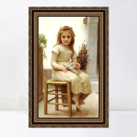 INVIN ART Framed Canvas Art Giclee Print Seated The Snack by William Adolphe Bouguereau Wall Art Living Room Home Office Decorations