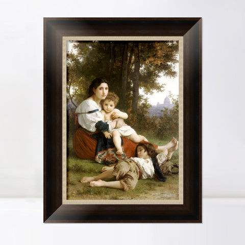 INVIN ART Framed Canvas Art Giclee Print Mother and Children by William Adolphe Bouguereau Wall Art Living Room Home Office Decorations