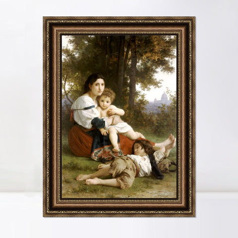 INVIN ART Framed Canvas Art Giclee Print Mother and Children by William Adolphe Bouguereau Wall Art Living Room Home Office Decorations