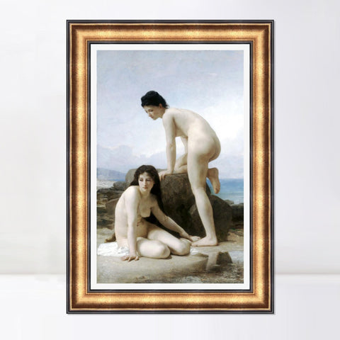 INVIN ART Framed Canvas Art Giclee Print Bathers,nudes,women,beaches by William Adolphe Bouguereau Wall Art Living Room Home Office Decorations