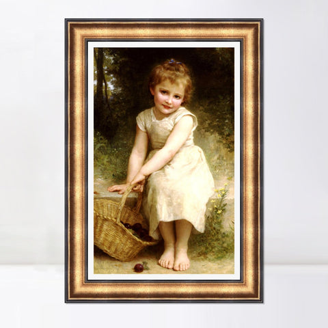 INVIN ART Framed Canvas Art Giclee Print Seated Plums by William Adolphe Bouguereau Wall Art Living Room Home Office Decorations