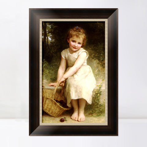 INVIN ART Framed Canvas Art Giclee Print Seated Plums by William Adolphe Bouguereau Wall Art Living Room Home Office Decorations