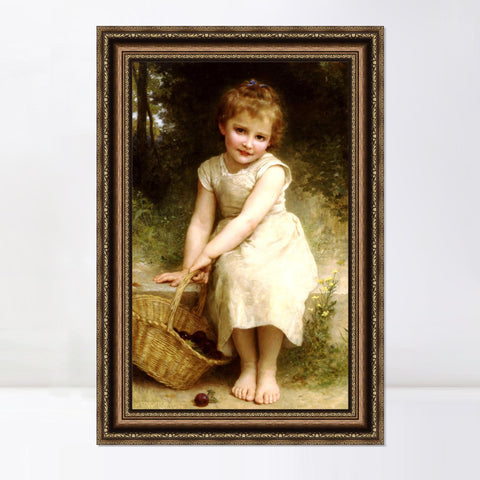 INVIN ART Framed Canvas Art Giclee Print Seated Plums by William Adolphe Bouguereau Wall Art Living Room Home Office Decorations