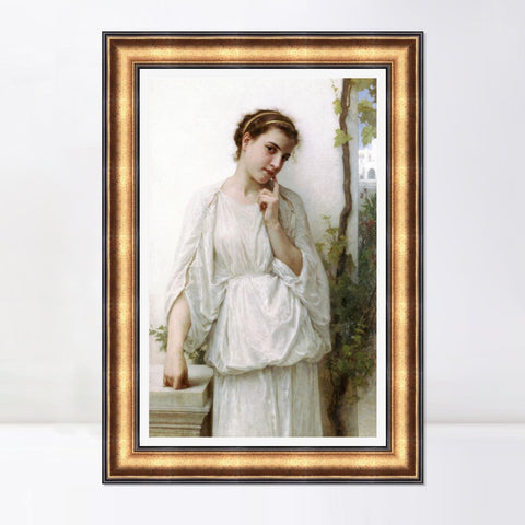 INVIN ART Framed Canvas Art Giclee Print Reverie by William Adolphe Bouguereau Wall Art Living Room Home Office Decorations