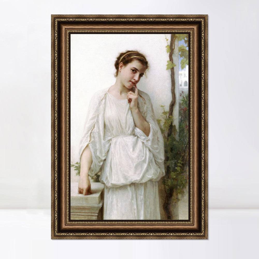 INVIN ART Framed Canvas Art Giclee Print Reverie by William Adolphe Bouguereau Wall Art Living Room Home Office Decorations