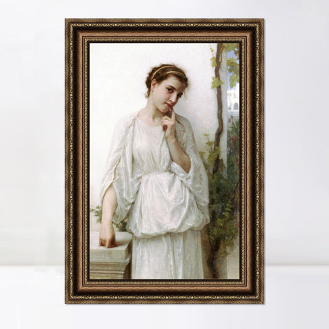 INVIN ART Framed Canvas Art Giclee Print Reverie by William Adolphe Bouguereau Wall Art Living Room Home Office Decorations