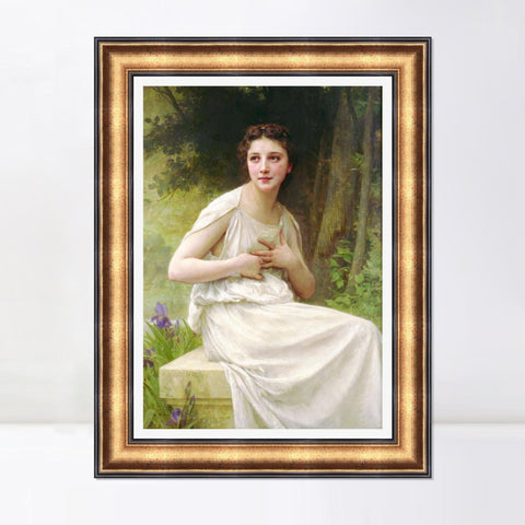 INVIN ART Framed Canvas Art Giclee Print Reflection by William Adolphe Bouguereau Wall Art Living Room Home Office Decorations
