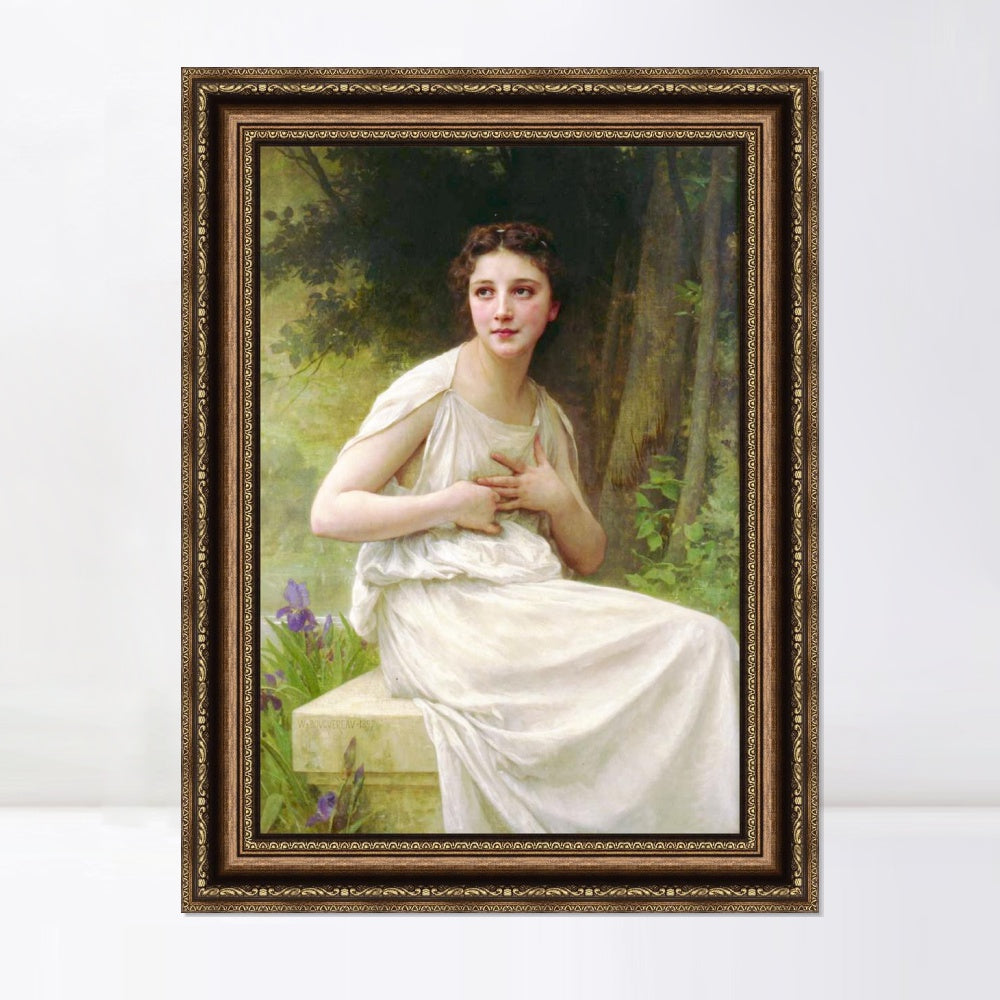 INVIN ART Framed Canvas Art Giclee Print Reflection by William Adolphe Bouguereau Wall Art Living Room Home Office Decorations