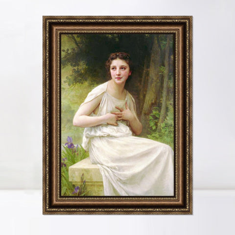 INVIN ART Framed Canvas Art Giclee Print Reflection by William Adolphe Bouguereau Wall Art Living Room Home Office Decorations