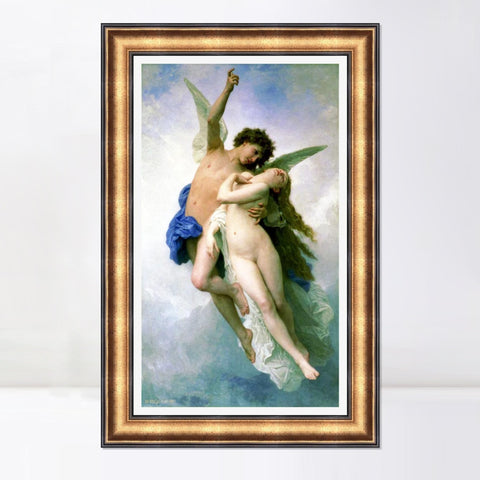 INVIN ART Framed Canvas Art Giclee Print Psyche and Amour by William Adolphe Bouguereau Wall Art Living Room Home Office Decorations