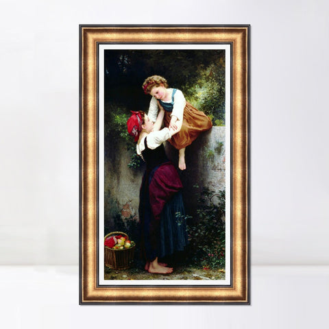 INVIN ART Framed Canvas Art Giclee Print Woman and Little Thieves by William Adolphe Bouguereau Wall Art Living Room Home Office Decorations