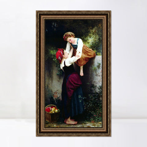 INVIN ART Framed Canvas Art Giclee Print Woman and Little Thieves by William Adolphe Bouguereau Wall Art Living Room Home Office Decorations