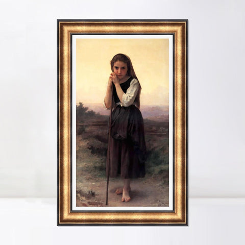 INVIN ART Framed Canvas Art Giclee Print The Little Shepherdess by William Adolphe Bouguereau Wall Art Living Room Home Office Decorations