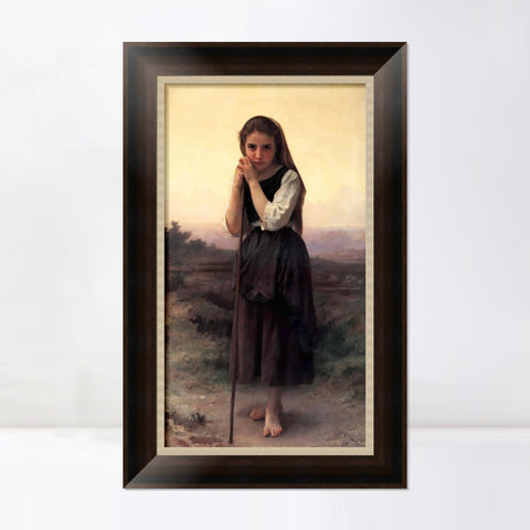 INVIN ART Framed Canvas Art Giclee Print The Little Shepherdess by William Adolphe Bouguereau Wall Art Living Room Home Office Decorations