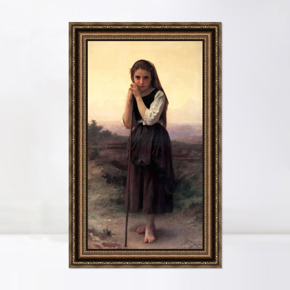 INVIN ART Framed Canvas Art Giclee Print The Little Shepherdess by William Adolphe Bouguereau Wall Art Living Room Home Office Decorations