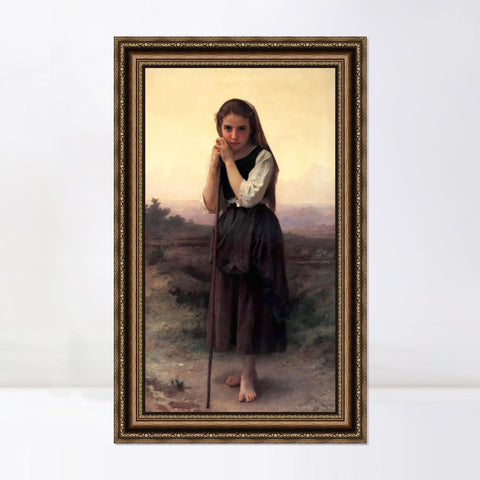 INVIN ART Framed Canvas Art Giclee Print The Little Shepherdess by William Adolphe Bouguereau Wall Art Living Room Home Office Decorations