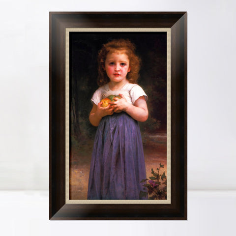 INVIN ART Framed Canvas Art Giclee Print Little Girl Holding Apples in her Hands by William Adolphe Bouguereau Wall Art Living Room Home Office Decorations