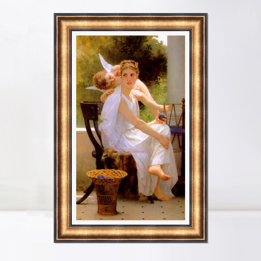 INVIN ART Framed Canvas Art Giclee Print Work Interrupted by William Adolphe Bouguereau Wall Art Living Room Home Office Decorations