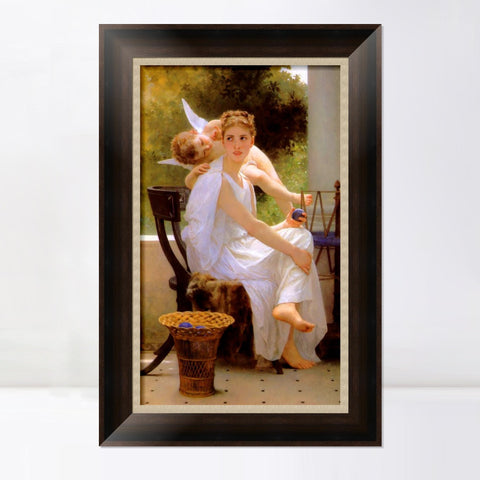 INVIN ART Framed Canvas Art Giclee Print Work Interrupted by William Adolphe Bouguereau Wall Art Living Room Home Office Decorations