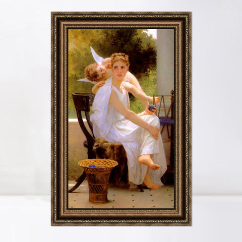 INVIN ART Framed Canvas Art Giclee Print Work Interrupted by William Adolphe Bouguereau Wall Art Living Room Home Office Decorations