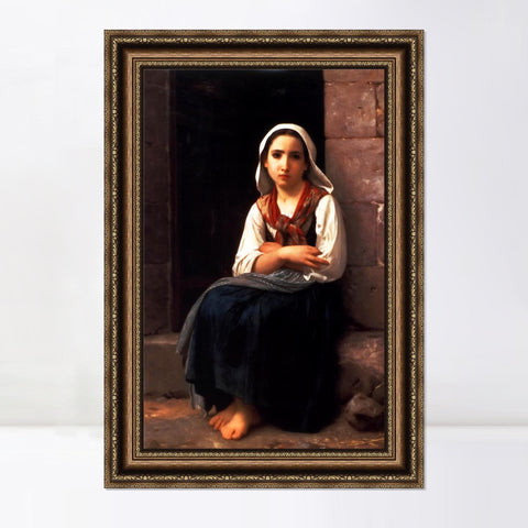 INVIN ART Framed Canvas Art Giclee Print Yvonette by William Adolphe Bouguereau Wall Art Living Room Home Office Decorations