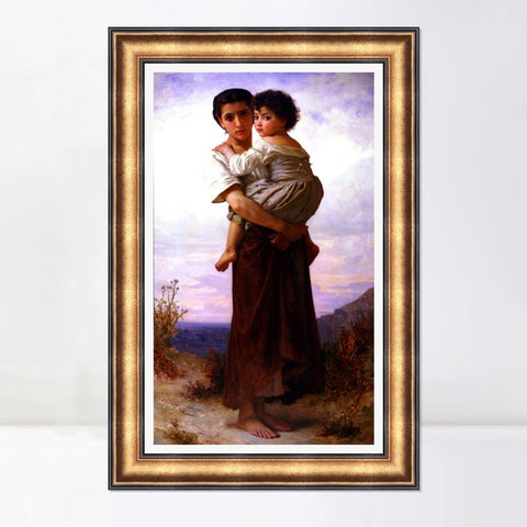 INVIN ART Framed Canvas Art Giclee Print Young Gypsies by William Adolphe Bouguereau Wall Art Living Room Home Office Decorations