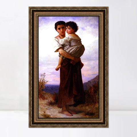 INVIN ART Framed Canvas Art Giclee Print Young Gypsies by William Adolphe Bouguereau Wall Art Living Room Home Office Decorations