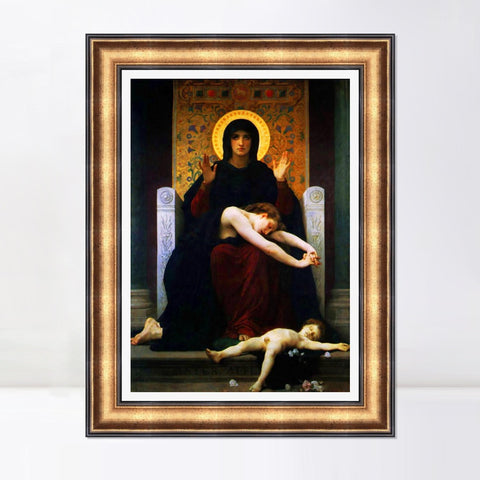 INVIN ART Framed Canvas Art Giclee Print The Virgin of Consolation by William Adolphe Bouguereau Wall Art Living Room Home Office Decorations