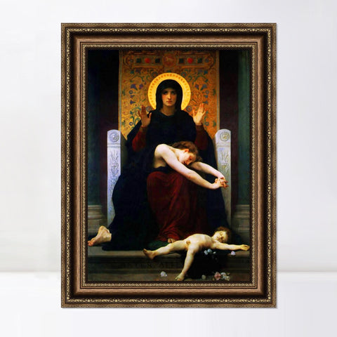 INVIN ART Framed Canvas Art Giclee Print The Virgin of Consolation by William Adolphe Bouguereau Wall Art Living Room Home Office Decorations
