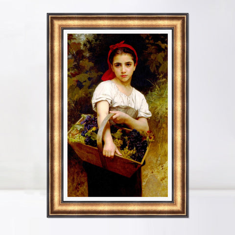 INVIN ART Framed Canvas Art Giclee Print The Grape Picker by William Adolphe Bouguereau Wall Art Living Room Home Office Decorations