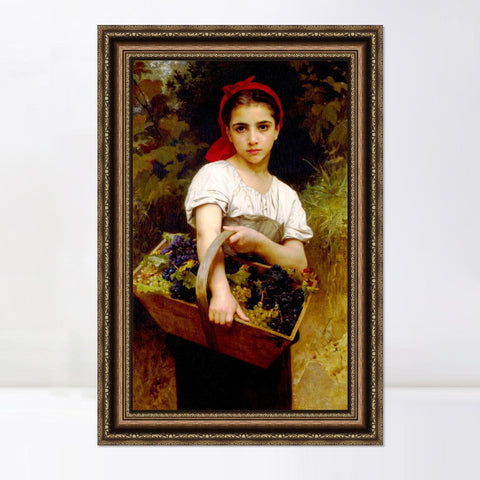 INVIN ART Framed Canvas Art Giclee Print The Grape Picker by William Adolphe Bouguereau Wall Art Living Room Home Office Decorations