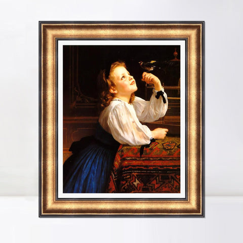 INVIN ART Framed Canvas Art Giclee Print Child with Bird by William Adolphe Bouguereau Wall Art Living Room Home Office Decorations