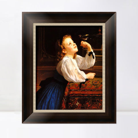 INVIN ART Framed Canvas Art Giclee Print Child with Bird by William Adolphe Bouguereau Wall Art Living Room Home Office Decorations