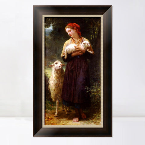 INVIN ART Framed Canvas Art Giclee Print The Newborn Lamb by William Adolphe Bouguereau Wall Art Living Room Home Office Decorations