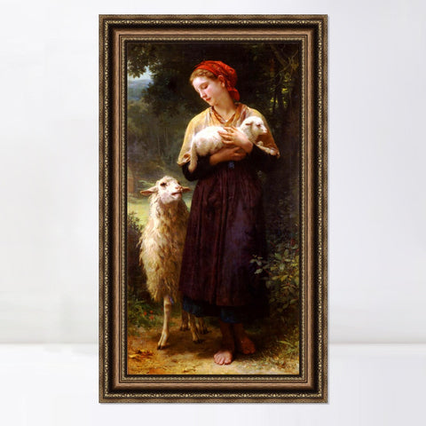 INVIN ART Framed Canvas Art Giclee Print The Newborn Lamb by William Adolphe Bouguereau Wall Art Living Room Home Office Decorations