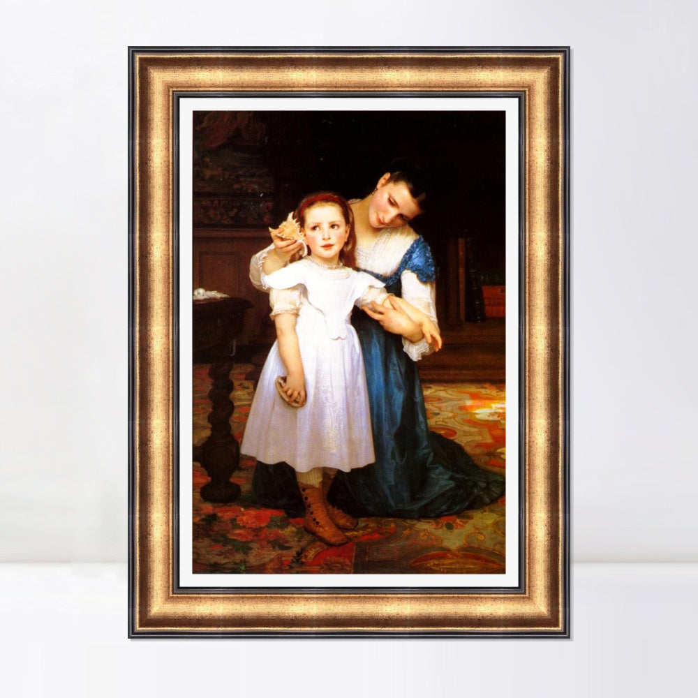 INVIN ART Framed Canvas Art Giclee Print The Shell, 1871 by William Adolphe Bouguereau Wall Art Living Room Home Office Decorations