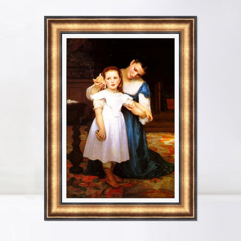 INVIN ART Framed Canvas Art Giclee Print The Shell, 1871 by William Adolphe Bouguereau Wall Art Living Room Home Office Decorations