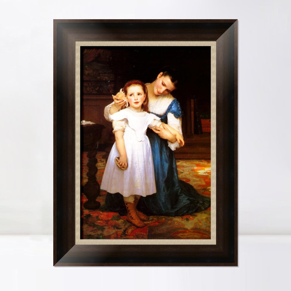 INVIN ART Framed Canvas Art Giclee Print The Shell, 1871 by William Adolphe Bouguereau Wall Art Living Room Home Office Decorations