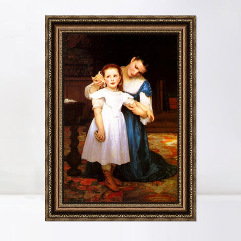 INVIN ART Framed Canvas Art Giclee Print The Shell, 1871 by William Adolphe Bouguereau Wall Art Living Room Home Office Decorations