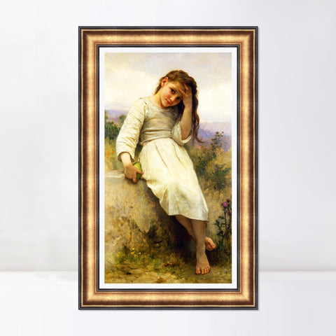 INVIN ART Framed Canvas Art Giclee Print Little Thief by William Adolphe Bouguereau Wall Art Living Room Home Office Decorations