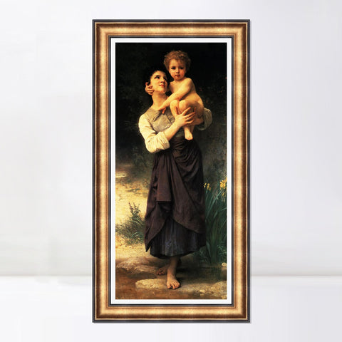 INVIN ART Framed Canvas Art Giclee Print Brother And Sister by William Adolphe Bouguereau Wall Art Living Room Home Office Decorations