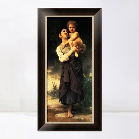 INVIN ART Framed Canvas Art Giclee Print Brother And Sister by William Adolphe Bouguereau Wall Art Living Room Home Office Decorations