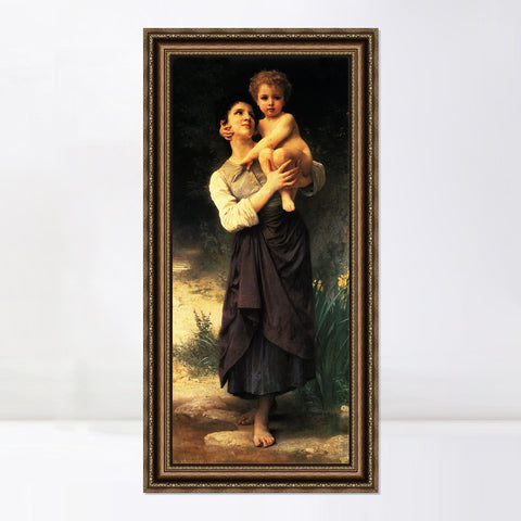 INVIN ART Framed Canvas Art Giclee Print Brother And Sister by William Adolphe Bouguereau Wall Art Living Room Home Office Decorations