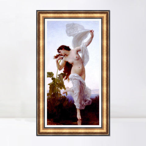 INVIN ART Framed Canvas Art Giclee Print Dawn by William Adolphe Bouguereau Wall Art Living Room Home Office Decorations