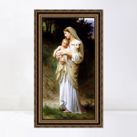 INVIN ART Framed Canvas Art Giclee Print Innocence by William Adolphe Bouguereau Wall Art Living Room Home Office Decorations