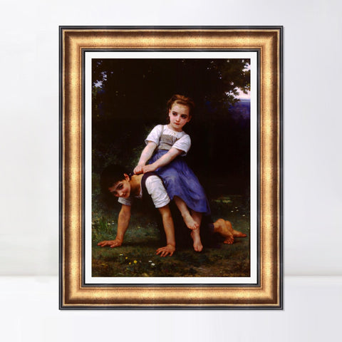 INVIN ART Framed Canvas Art Giclee Print The Horseback Ride by William Adolphe Bouguereau Wall Art Living Room Home Office Decorations