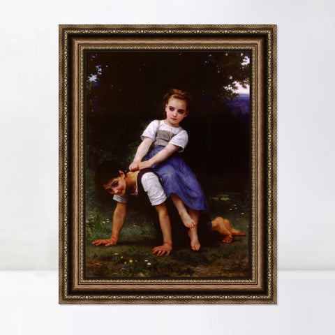 INVIN ART Framed Canvas Art Giclee Print The Horseback Ride by William Adolphe Bouguereau Wall Art Living Room Home Office Decorations