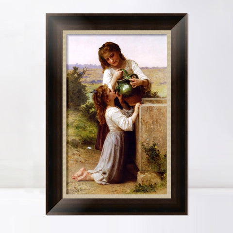 INVIN ART Framed Canvas Art Giclee Print At The Fountain by William Adolphe Bouguereau Wall Art Living Room Home Office Decorations